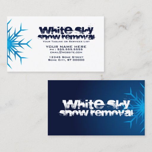 Customizable white sky snow removal business card