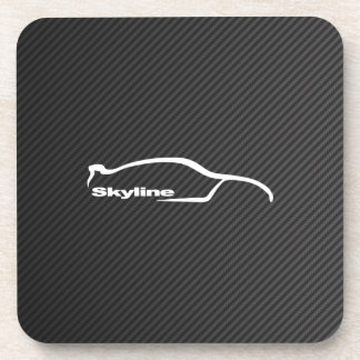 White Skyline GT-R Silhouette with Faux Carbon Beverage Coaster