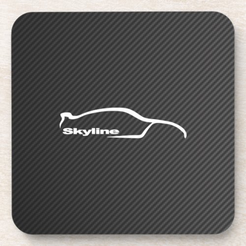 White Skyline GT_R Silhouette with Faux Carbon Beverage Coaster