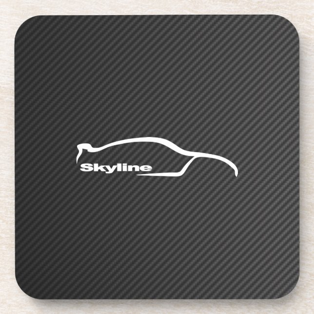 White Skyline GT-R Silhouette with Faux Carbon Beverage Coaster (Front)