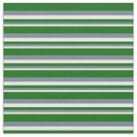 [ Thumbnail: White, Slate Gray & Dark Green Stripes Fabric ]