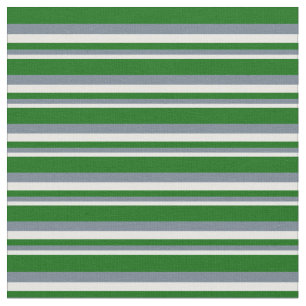 White, Slate Gray & Dark Green Stripes Fabric
