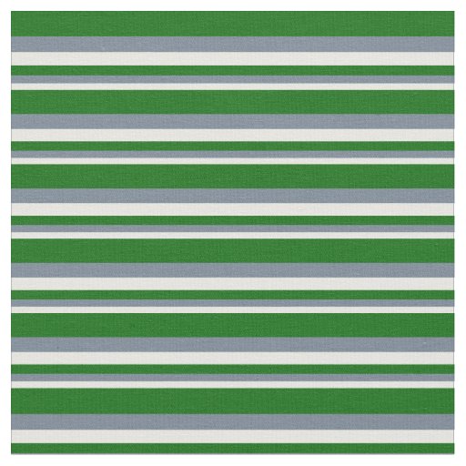 White, Slate Gray & Dark Green Stripes Fabric