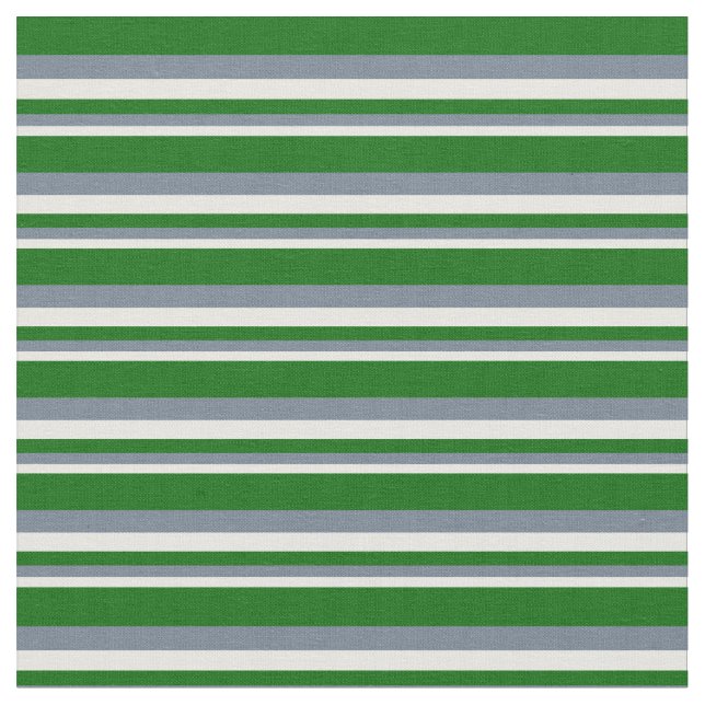 White, Slate Gray & Dark Green Stripes Fabric (Close Up)