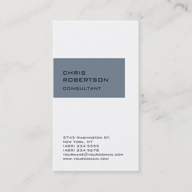 White Slate Gray Striped Consultant Business Card (Front)