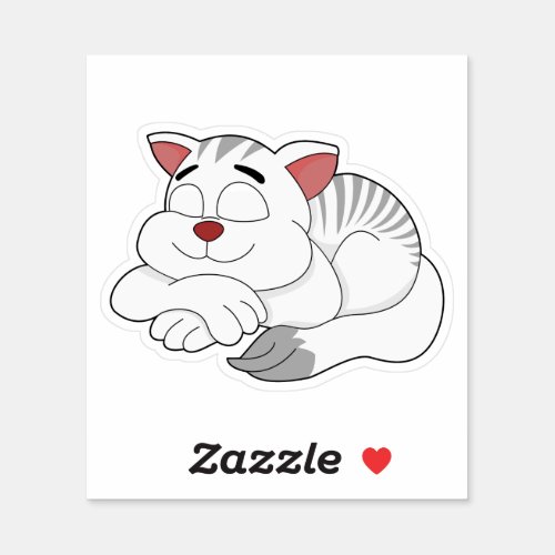White sleeping cat cartoon _ vinyl sticker