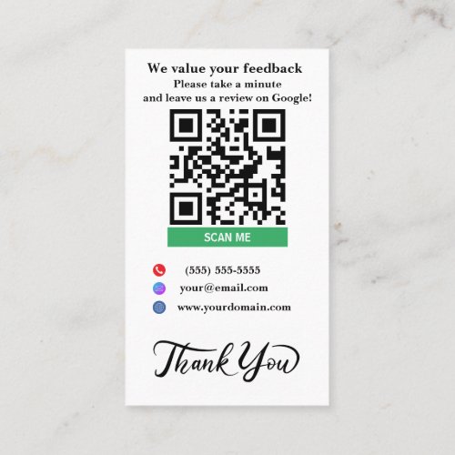 White Small Business Google Review Link Template Business Card