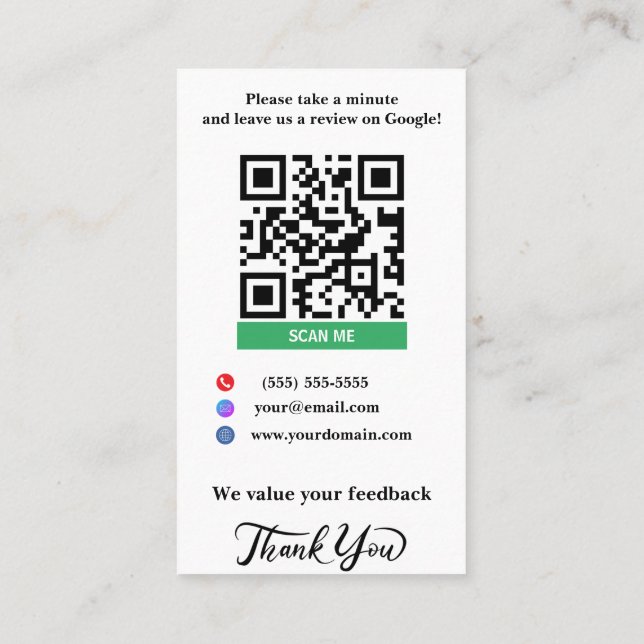 White Small Business Google Review Link Template Card (Back)