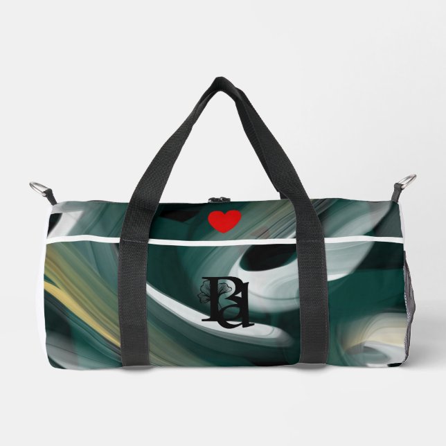 White Small Duffel Bag Trend Abstract Green Gold (Front)