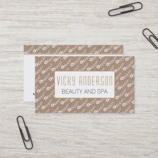 White small flowers on kraft paper rustic business card
