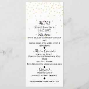 White Small Gold Confetti Elegant Menu Card
