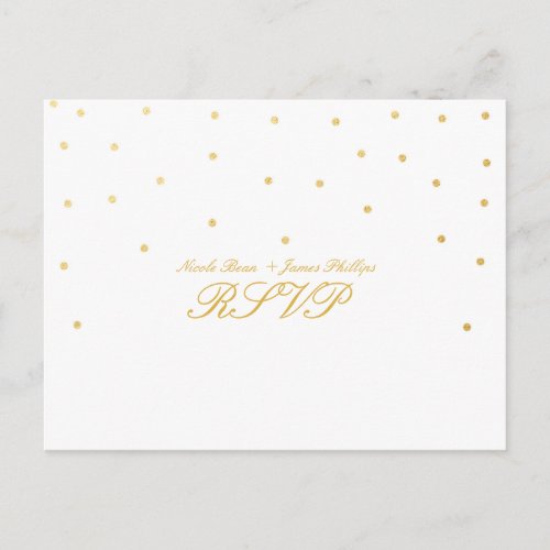 White  Small Gold Confetti RSVP Wedding Postcard
