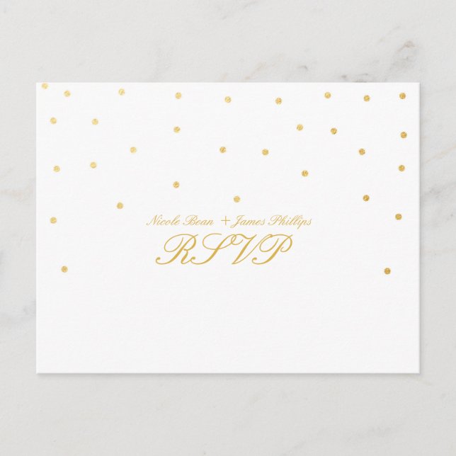 White & Small Gold Confetti RSVP Wedding Postcard (Front)