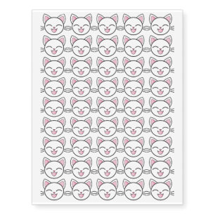 White Smiling Cat Face Design Temporary Tattoos