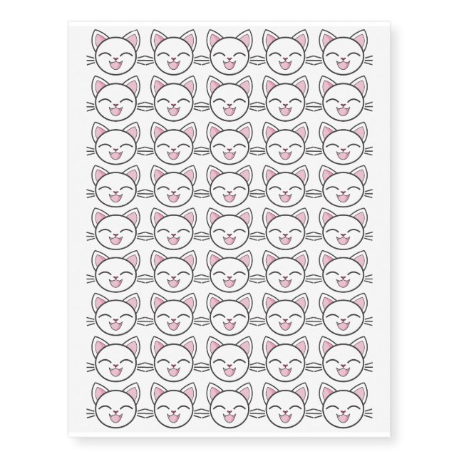 White Smiling Cat Face Design Temporary Tattoos (Front)