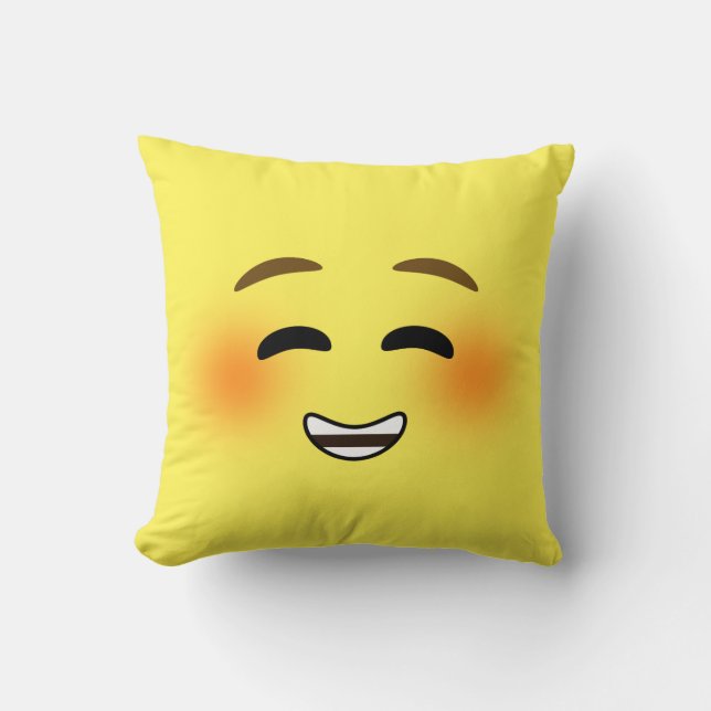 White Smiling Emoji Throw Pillow (Front)