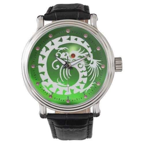 WHITE SNAKE DRAGON Black Green Emerald Pink Gems Watch