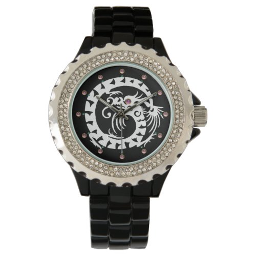 WHITE SNAKE DRAGON Black Pink Gemstones Watch