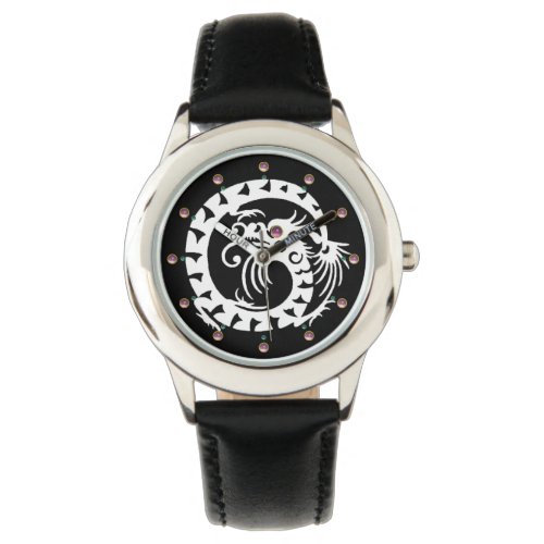 WHITE SNAKE DRAGON Black Pink Gemstones Watch