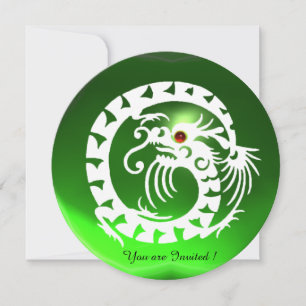WHITE SNAKE DRAGON EMERALD GREEN GEM STONE INVITATION