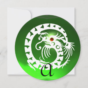 WHITE SNAKE DRAGON GREEN EMERALD GEM  MONOGRAM INVITATION