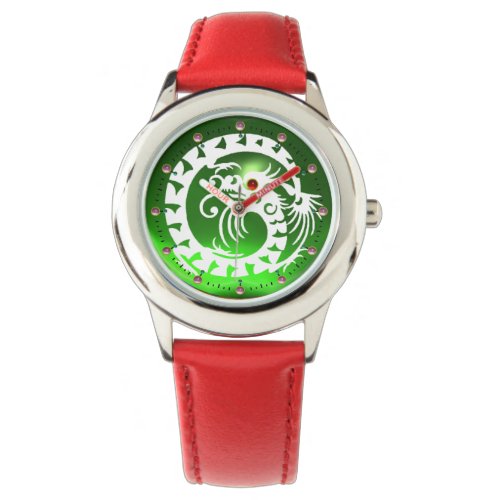 WHITE SNAKE DRAGON IN EMERALD GREEN Red Pink Gems  Watch