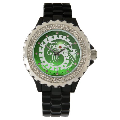 WHITE SNAKE DRAGON IN EMERALD GREEN Red Pink Gems Watch