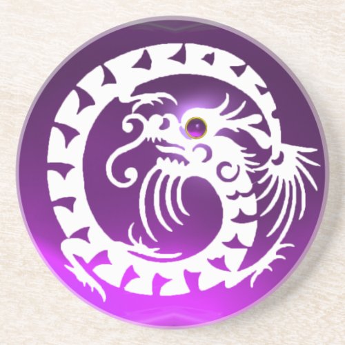 WHITE SNAKE DRAGON Purple Gemstone Drink Coaster