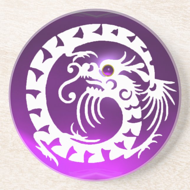 WHITE SNAKE DRAGON Purple Gemstone Drink Coaster (Front)