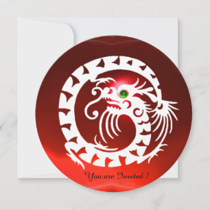 WHITE SNAKE DRAGON RED RUBY GEM STONE INVITATION