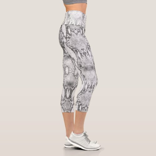 White Snake Skin Print Capri Leggings