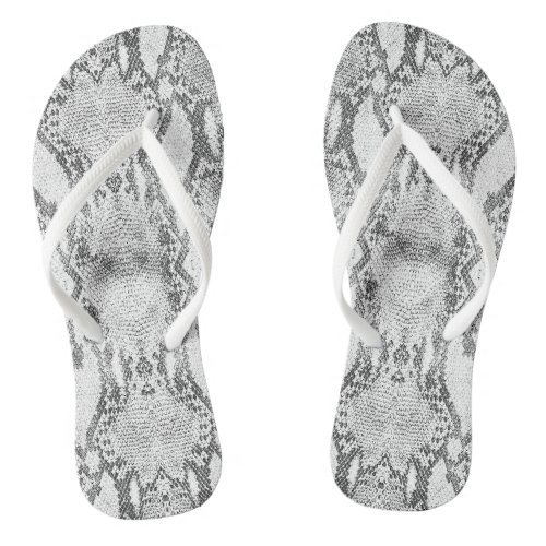 White Snake Skin Print Flip Flops