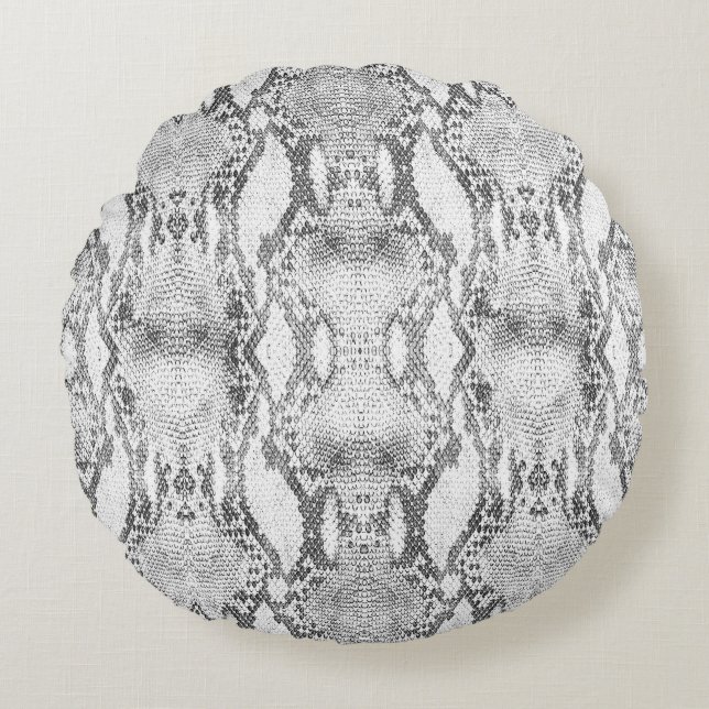 White Snake Skin Print Round Pillow (Front)
