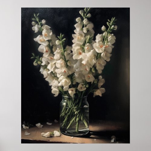 White Snapdragon Flowers Art Print Poster