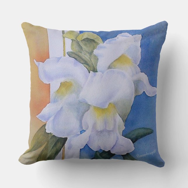 WHITE SNAPDRAGON FLOWERS PATIO OUTDOOR PILLOW (Front)