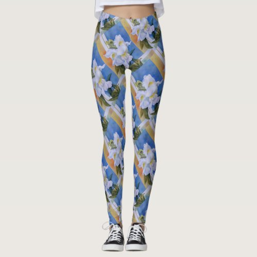 WHITE SNAPDRAGONS  FLORAL LEGGINGS