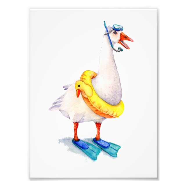 White Snorkeling Goose Photo Print (Front)