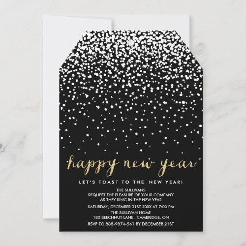 White Snow  Black New Years Eve Party Invitation