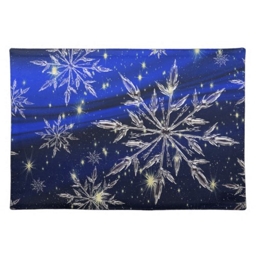 White snow blue cloth placemat