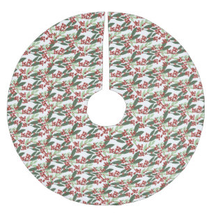 White Snow Christmas Botanical Berries Holiday Brushed Polyester Tree Skirt
