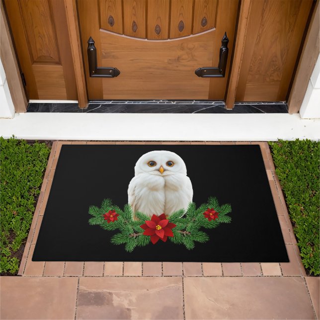 White Snow Christmas Owl Doormat (Outdoor)