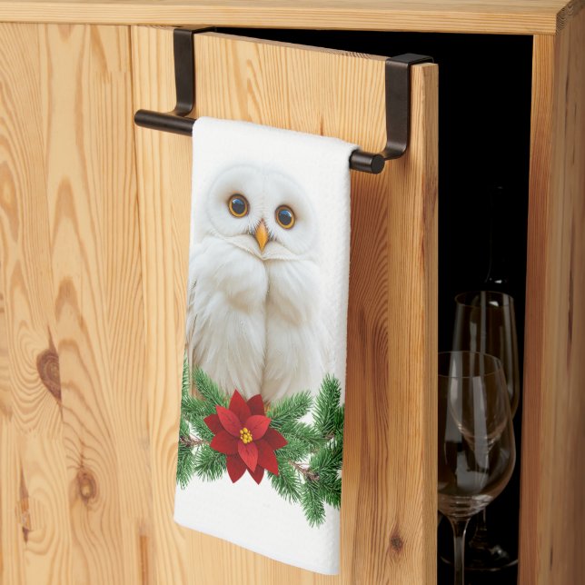 White Snow Christmas Owl Kitchen Towel (Thirds Fold)