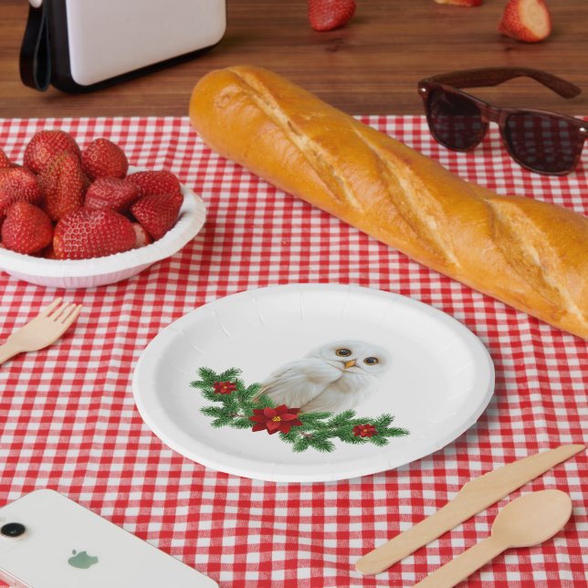 White Snow Christmas Owl Paper Plates (Picnic)