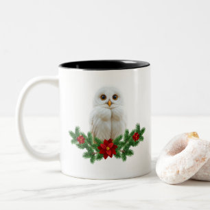 White Snow Christmas Owl Two-Tone Coffee Mug