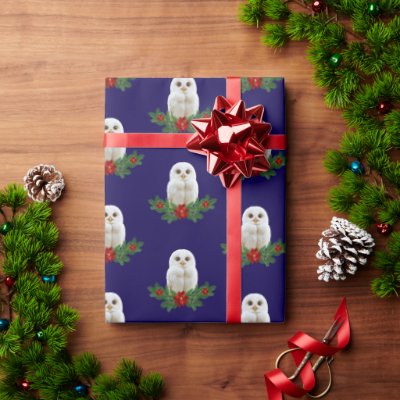 White Snow Christmas Owl Wrapping Paper