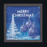White Snow Christmas Tree And Blue Ornaments Keepsake Box<br><div class="desc">Elegant white and blue romantic christmas illustration. White snow christmas tree and blue ornaments. Customizable text-Merry Christmas.</div>