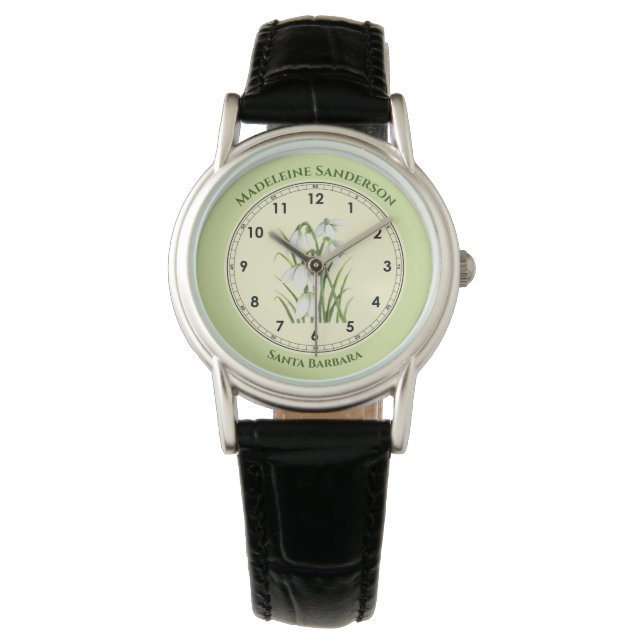 White Snow Drops Watercolor Illustration Watch (Front)