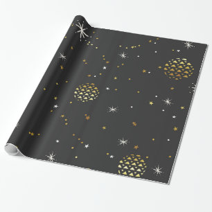 White Snow Flakes And Gold Balls Wrapping Paper