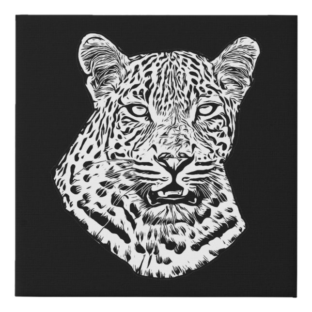 White Snow Leopard Head Jungle Animals Art Faux Canvas Print (Front)