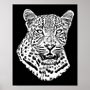 White Snow Leopard Head Jungle Animals Art Poster